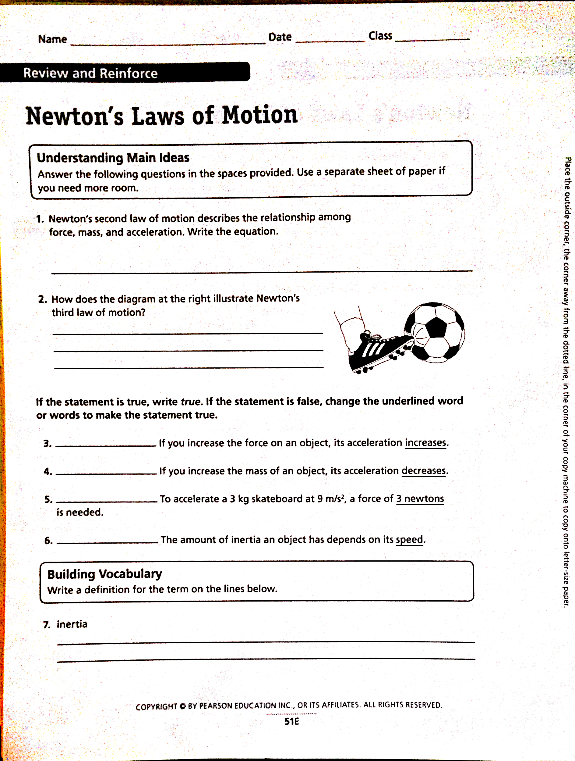 Newton S 21nd Law Worksheet In Newton039s 3rd Law Worksheet